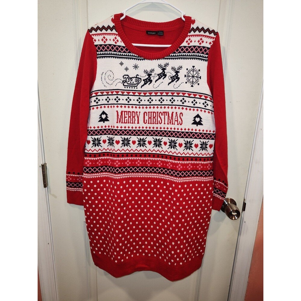 Women's Esmara Knit Long Sleeve Christmas Sweater Dress Red Medium 8/10